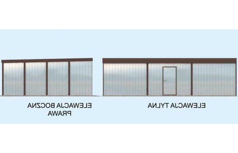 Projekt budynku gospodarczego GB7 blaszany dwustanowiskowy z pomieszczeniem gospodarczym - elewacja 2