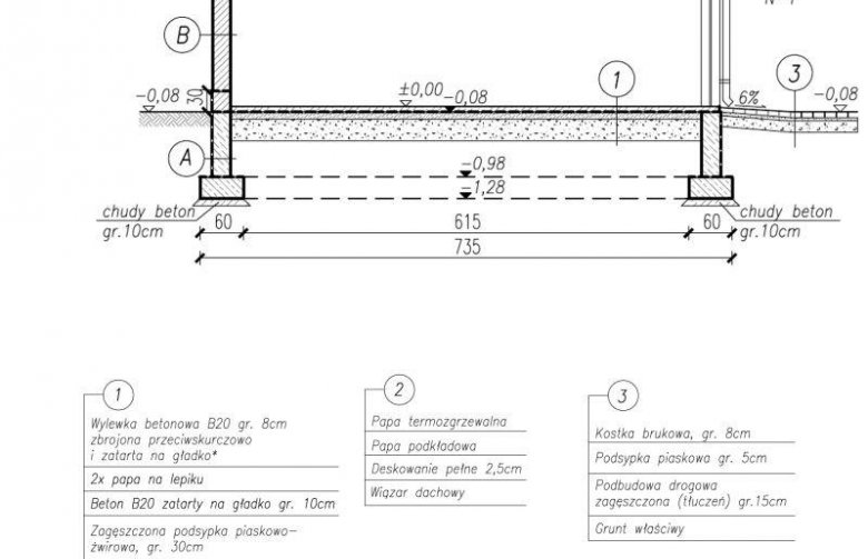 Projekt budynku gospodarczego G268 garaż czterostanowiskowy z pomieszczeniem gospodarczym - przekrój 1