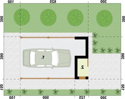 RZUT PRZYZIEMIA W1 Wiata Garażowa jednostanowiskowa - wersja lustrzana