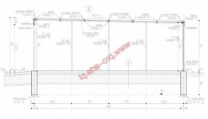 Przekrój projektu GB42 projekt garażu blaszanego jednostanowiskowego z pomieszczeniem gospodarczym w wersji lustrzanej