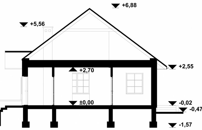 Projekt domu dwurodzinnego Irena - przekrój 1