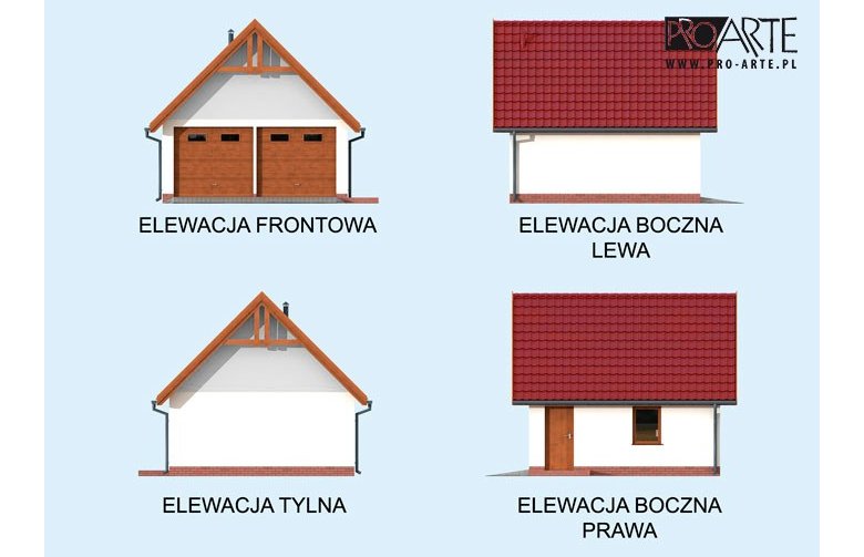 Projekt garażu G325 szkielet drewniany budynek gospodarczy - elewacja 1