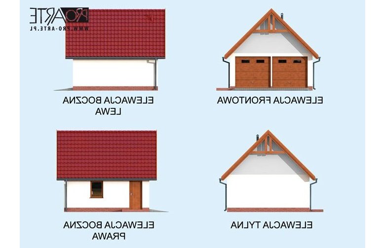 Projekt garażu G325 szkielet drewniany budynek gospodarczy - elewacja 1