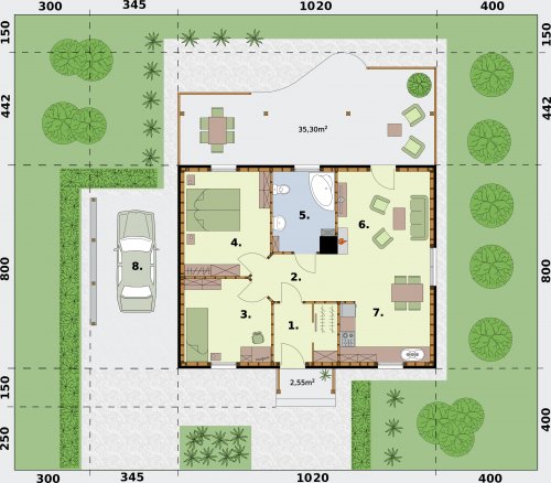 Rzut projektu BARBADOS 2 C dom mieszkalny, całoroczny szkielet drewniany