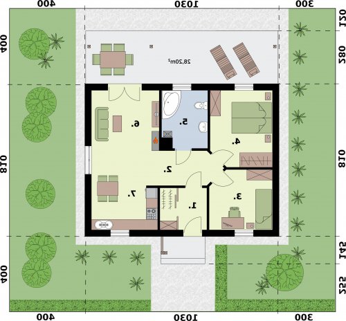 Rzut projektu BARBADOS 3 dom letniskowy - wersja lustrzana