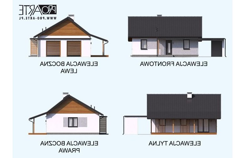 Projekt domu letniskowego BARBADOS 3B z wiatą - elewacja 1