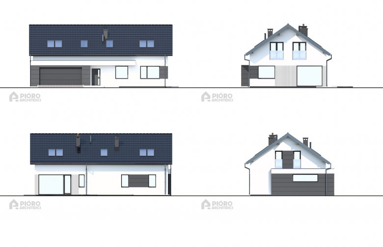 Projekt domu z poddaszem PióroArchitekci - 11 - elewacja 1