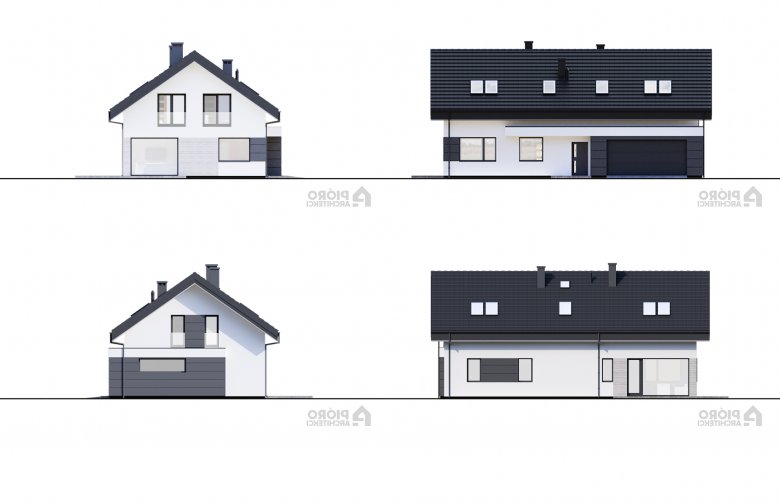 Projekt domu z poddaszem PióroArchitekci - 12 - elewacja 1