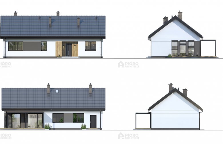 Projekt domu parterowego PióroArchitekci - 15 - elewacja 1