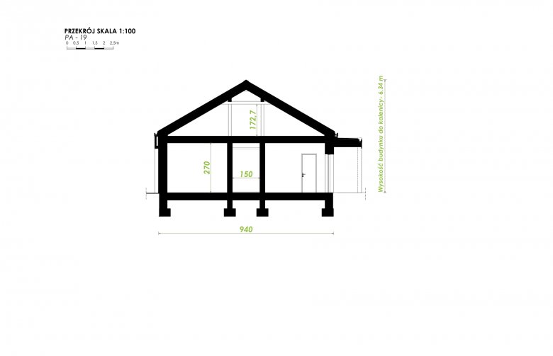 Projekt domu parterowego PióroArchitekci - 19 - przekrój 1