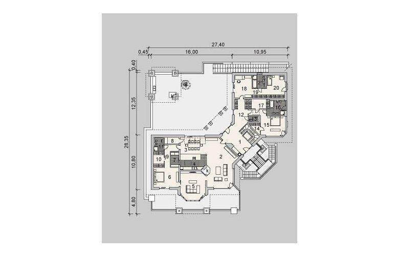 Projekt domu dwurodzinnego LK&942 - parter