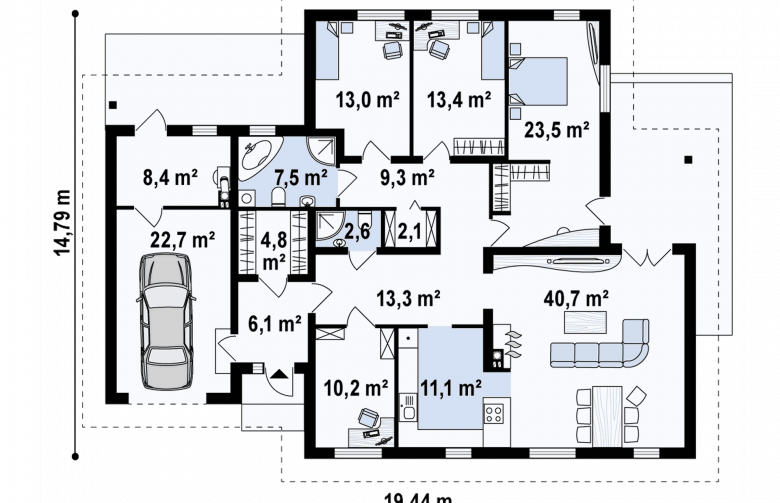 Projekt domu parterowego Z22 - rzut parteru