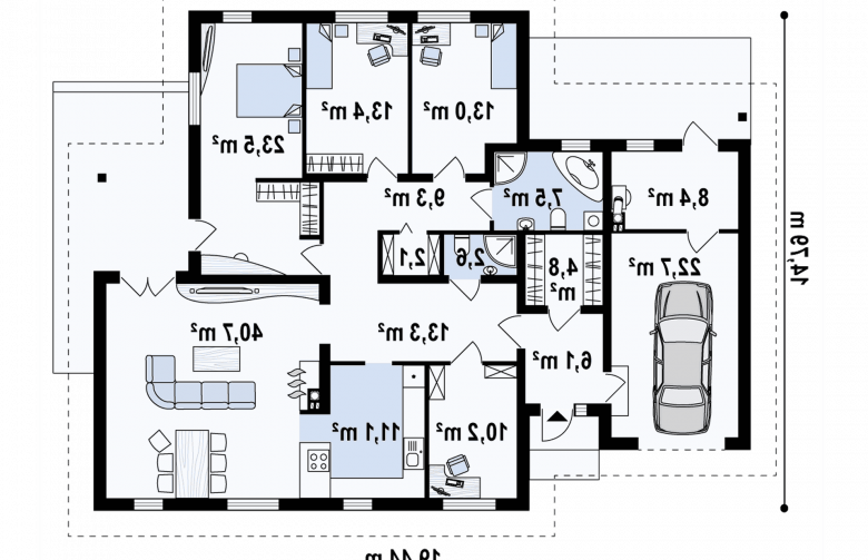 Projekt domu parterowego Z22 - rzut parteru