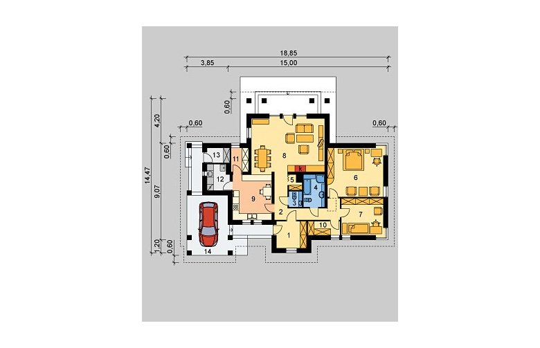 Projekt domu dwurodzinnego LK&208 - parter