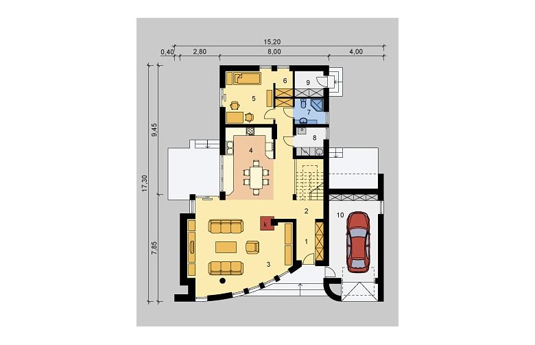 Projekt domu jednorodzinnego LK&232 - parter